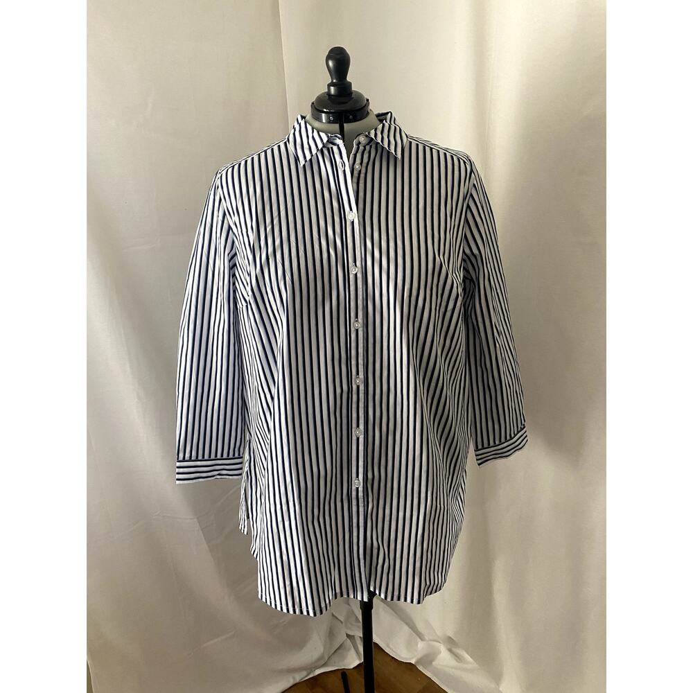 Roamans Blue and White Button Front Cotton Shirt Size 26w